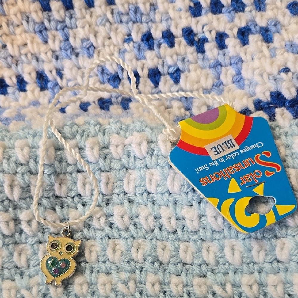 Sunsations Blue Owl Pendant Necklace for Kids Vintage NWT